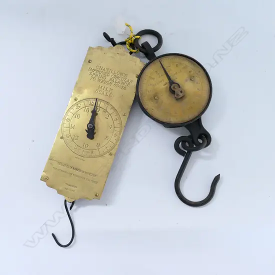 SALTER'S SPRING BALANCE (200lb) AND CHANTILLON'S FLAT FRONT SPRING BALACE 'MILK SCALE' (60lb) INDICATOR HAND REPLACED.